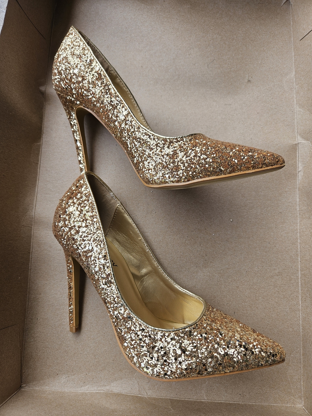 Delicacy Gold Glitter Platform Stiletto Heels - Women's - Picture 3 of 4